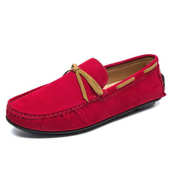 Mocassini da barca slip-on effetto scamosciato colorati da uomo, Rosso