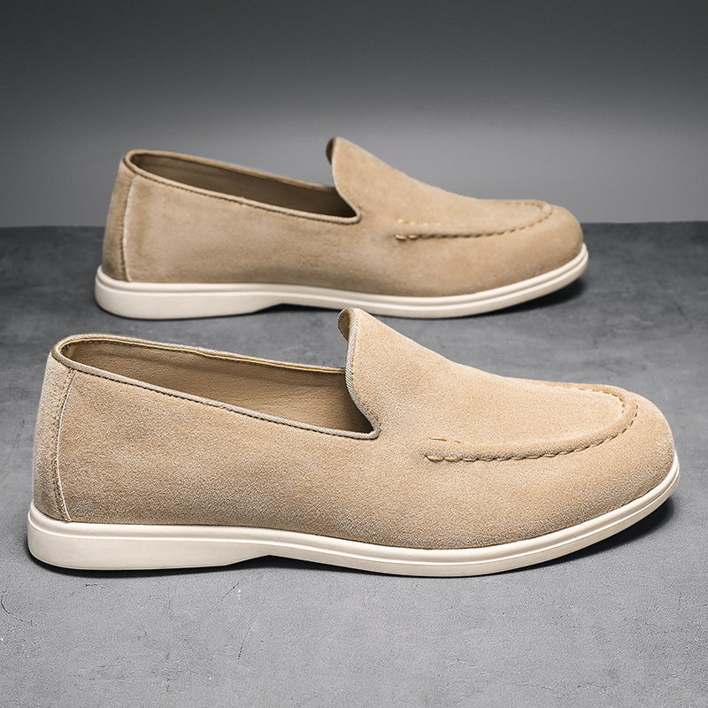 Mocassini slip-on uomo con suola bianca minimal, colore beige, vista 11