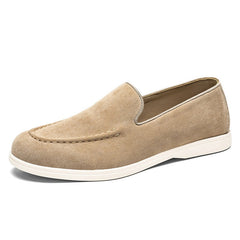 Mocassini slip-on uomo con suola bianca minimal, Beige