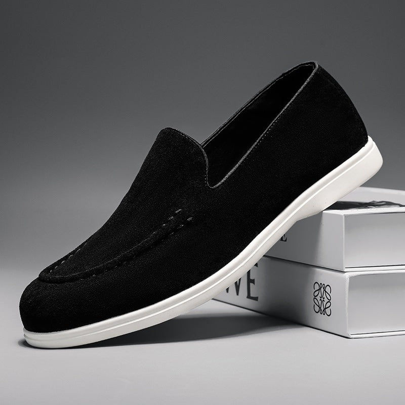 Mocassini slip-on uomo con suola bianca minimal, colore beige, vista 7