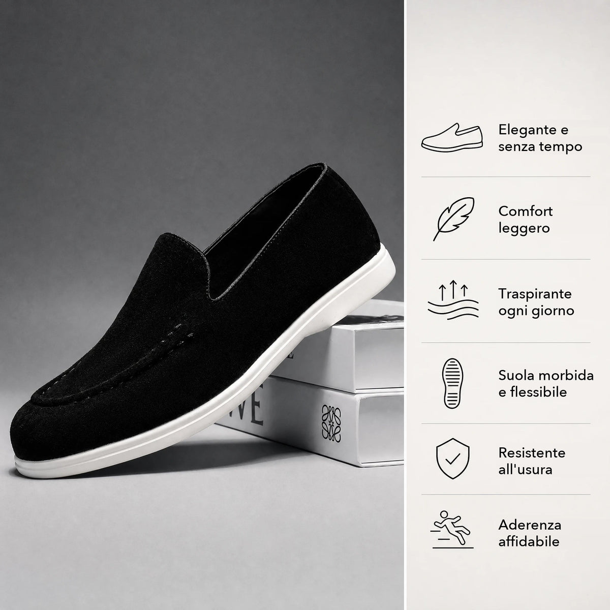 Mocassini slip-on uomo con suola bianca minimal, colore nero, vista 4 Immagine