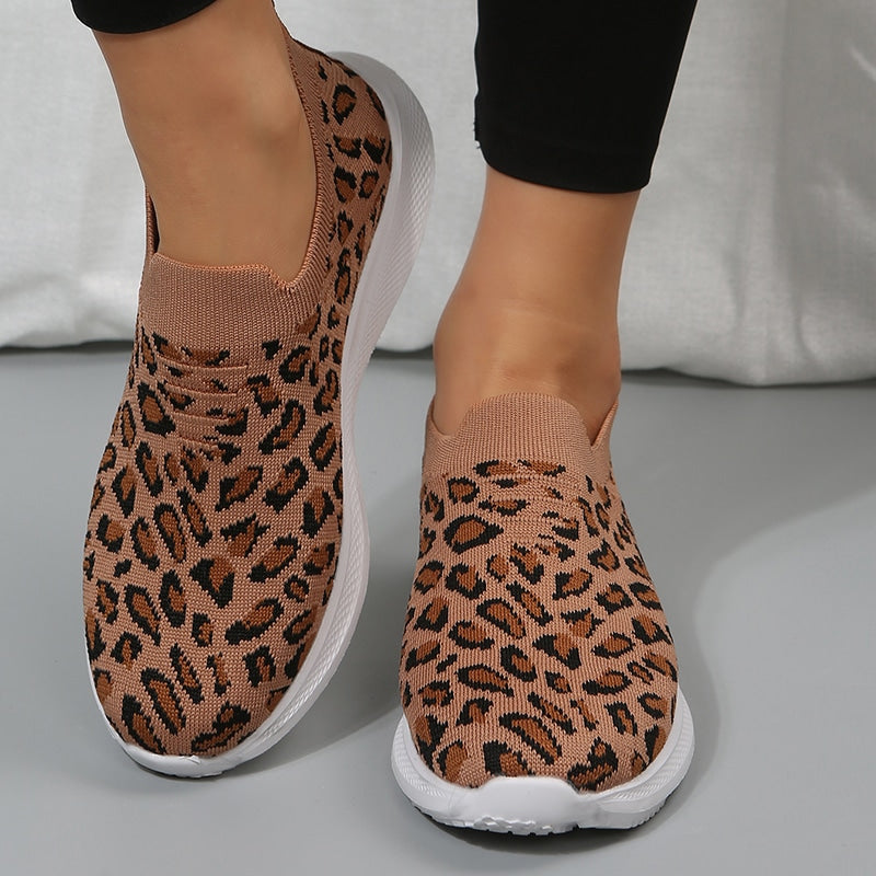 Mocassini sport in maglia con motivo leopardato per donna