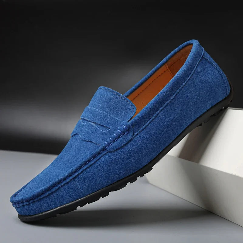 Mocassini in camoscio blu marine