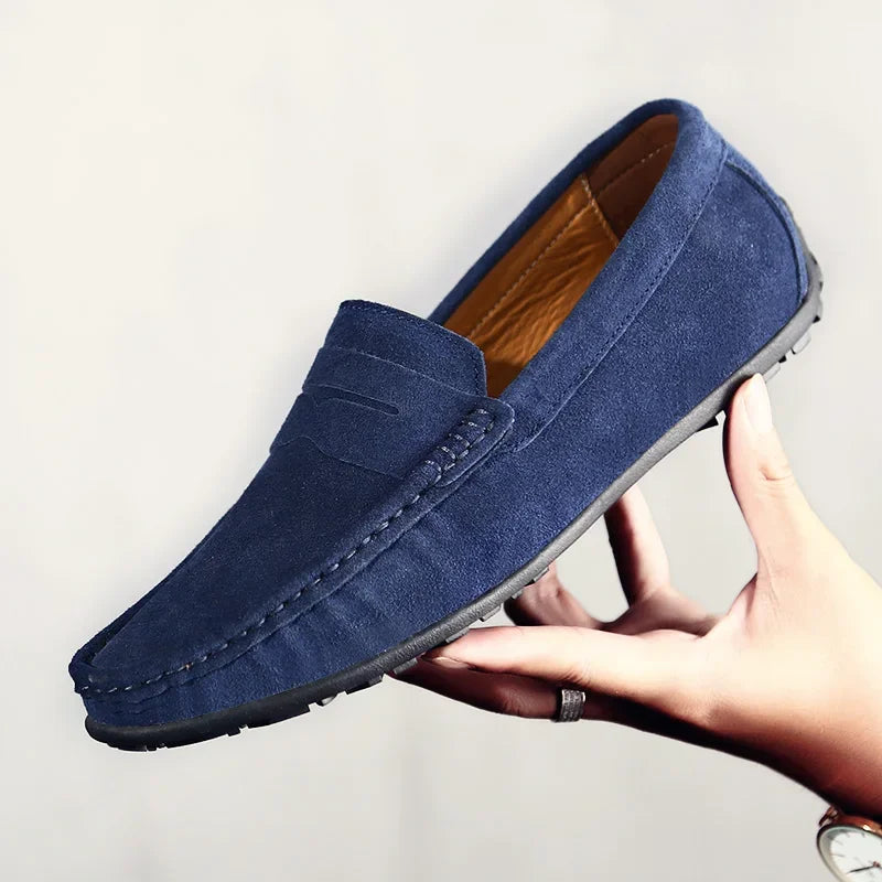 Mocassini in camoscio blu petrolio