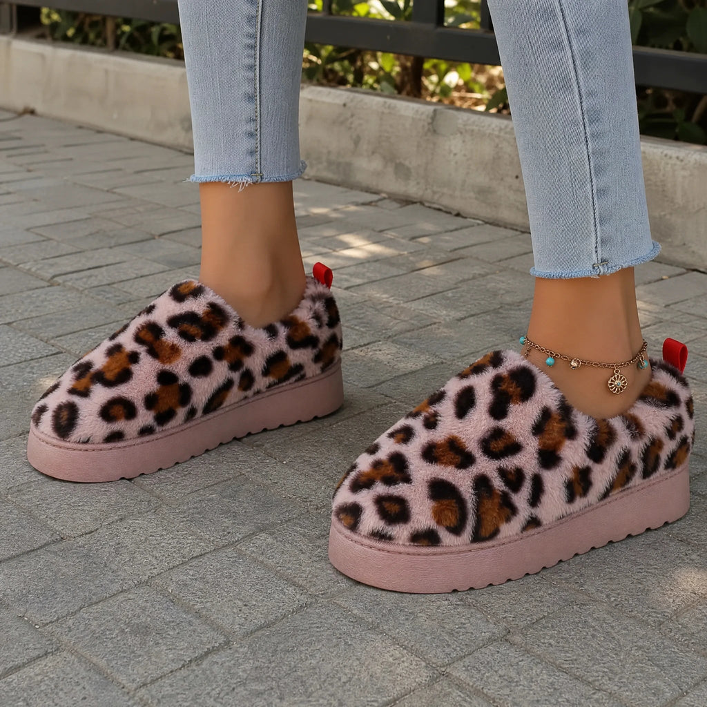Mocassino ciabatta foderata leopardata con platform da donna - foto 3