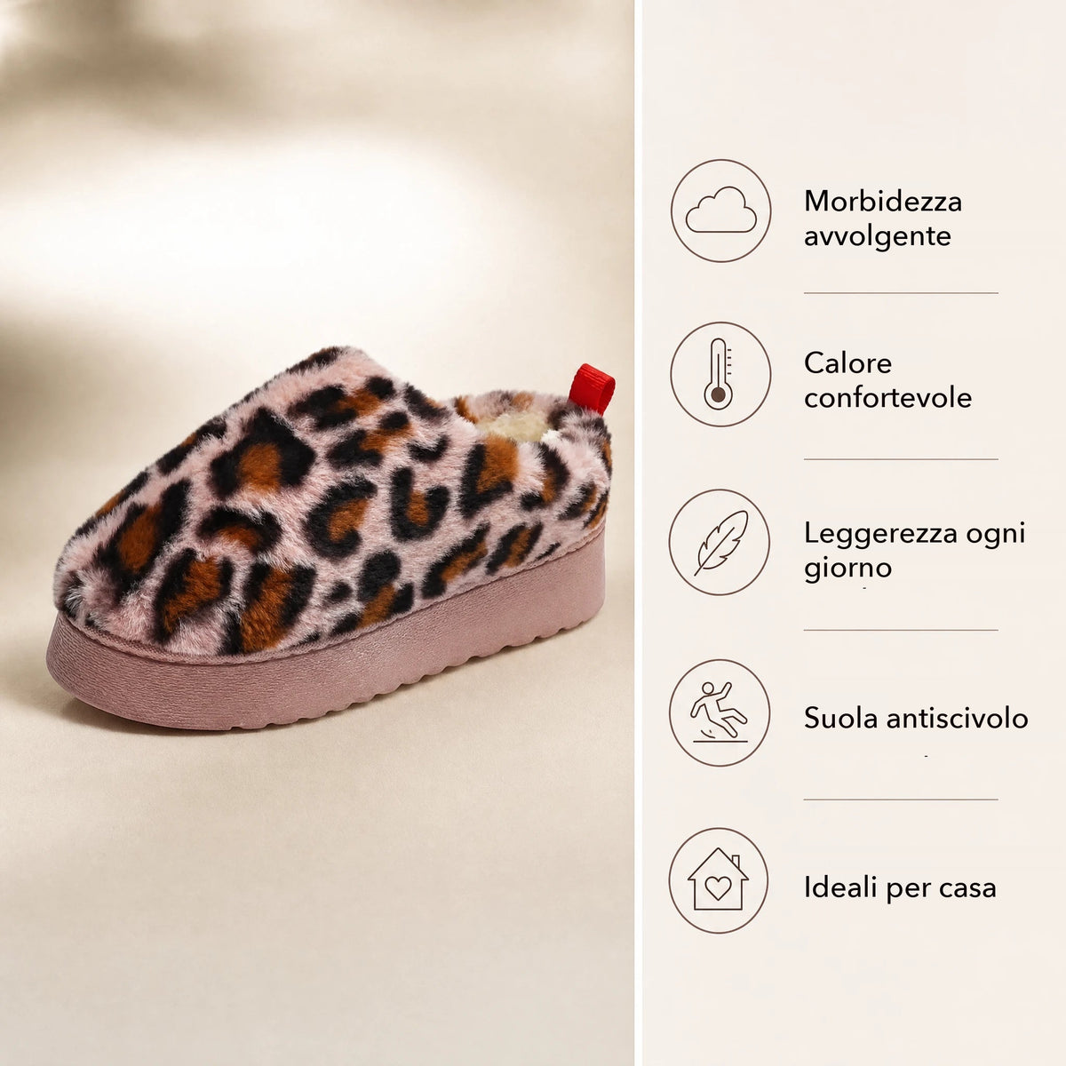 Mocassino ciabatta foderata leopardata con platform da donna - foto 4