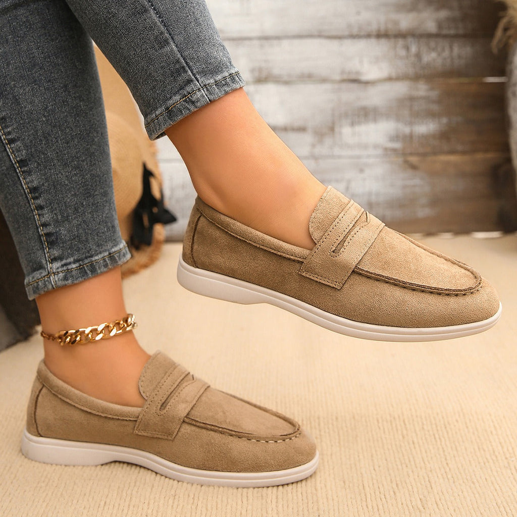 Mocassino con cinturino donna color cammello, vista laterale