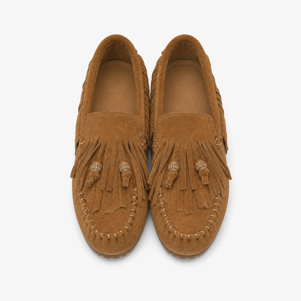 Mocassino con frange effetto camoscio donna