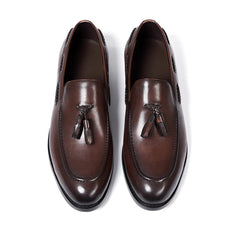 Mocassino con nappine da uomo con pampille decorative, Marrone