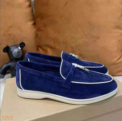 Mocassino in camoscio scamosciato britannico da donna, Blu