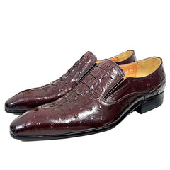 Mocassino in pelle con stampa coccodrillo da uomo, Bordeaux
