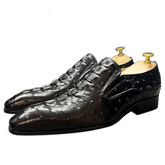 Mocassino in pelle con stampa coccodrillo da uomo, Nero