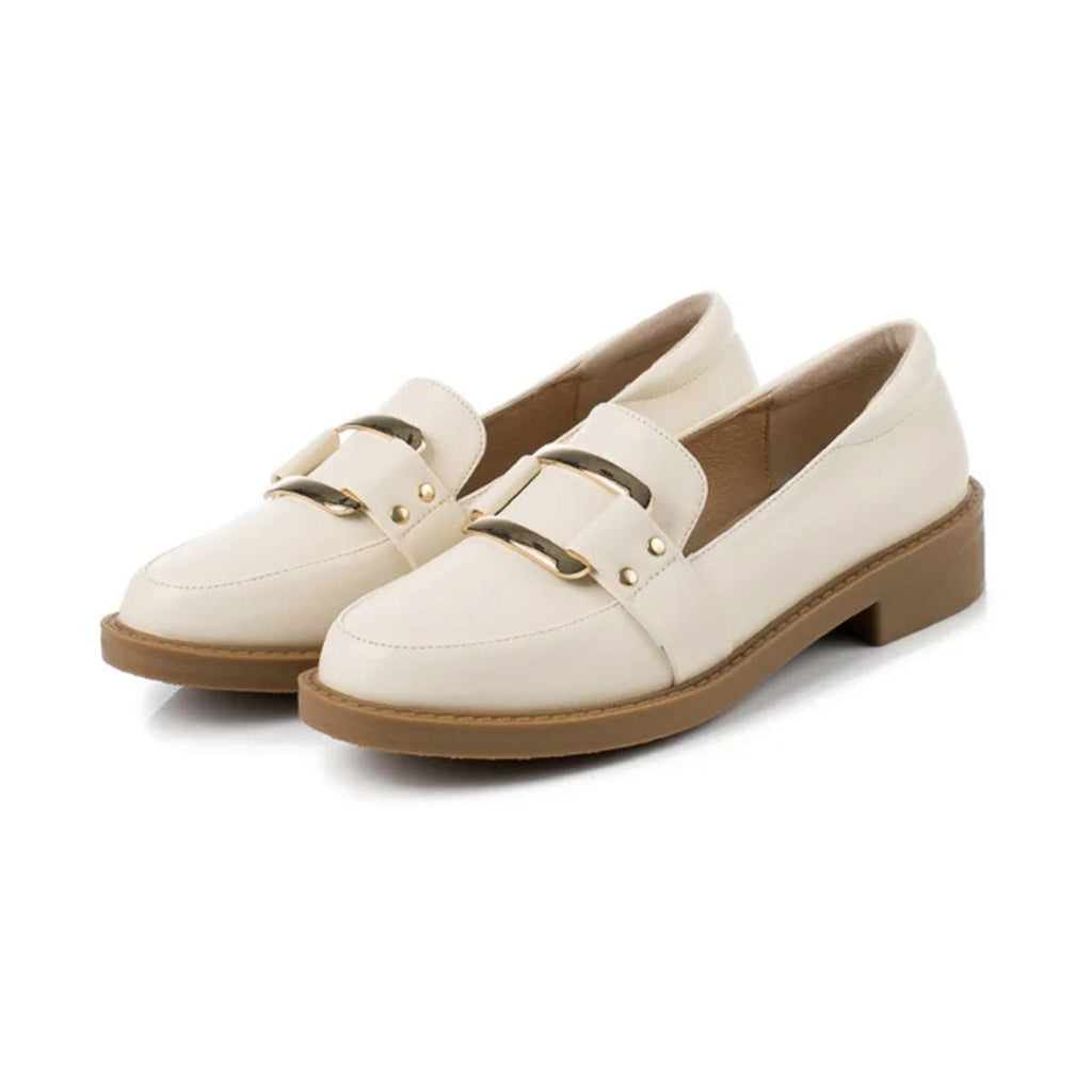 Mocassino donna beige, tacco di 4 cm