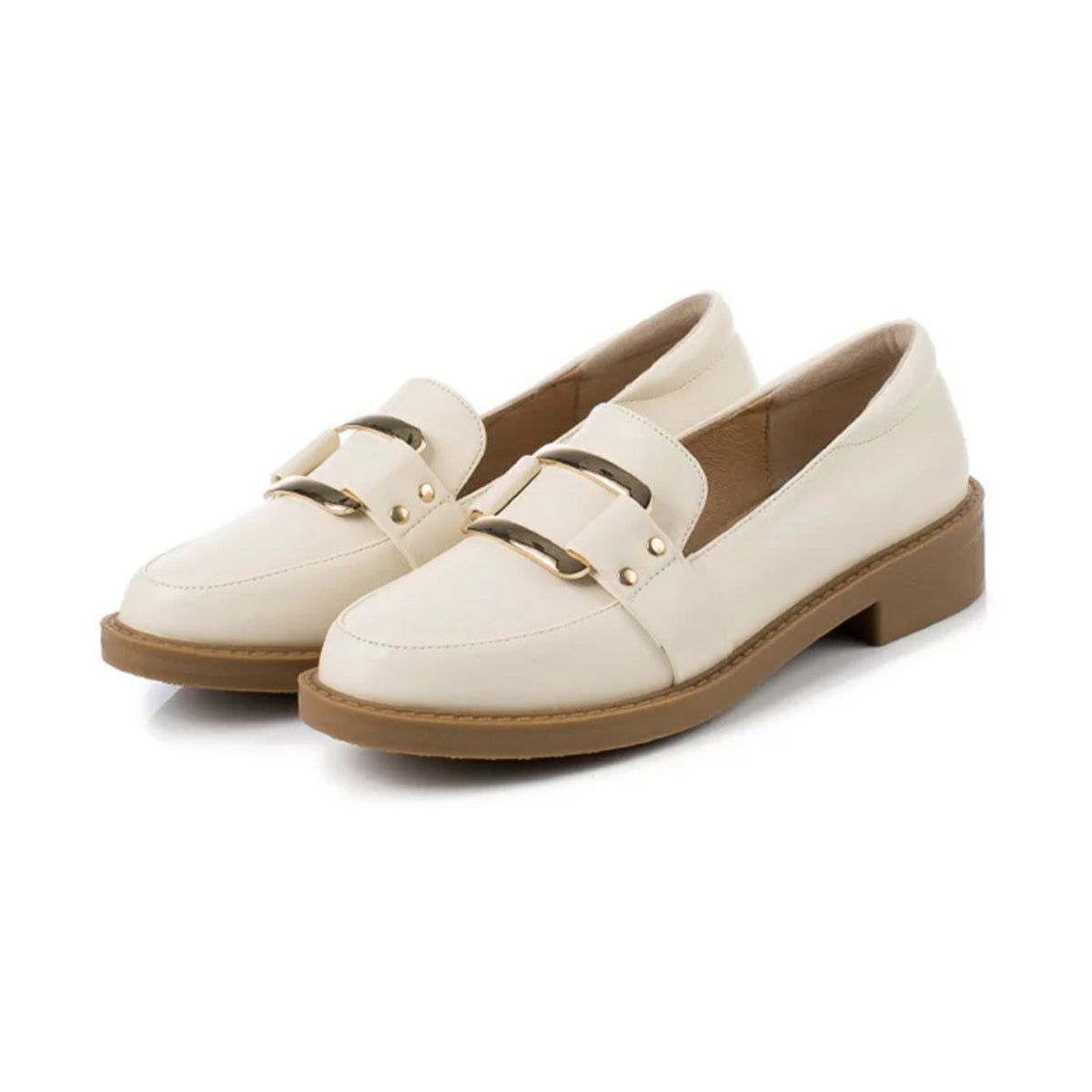 Mocassino donna beige, tacco di 4 cm