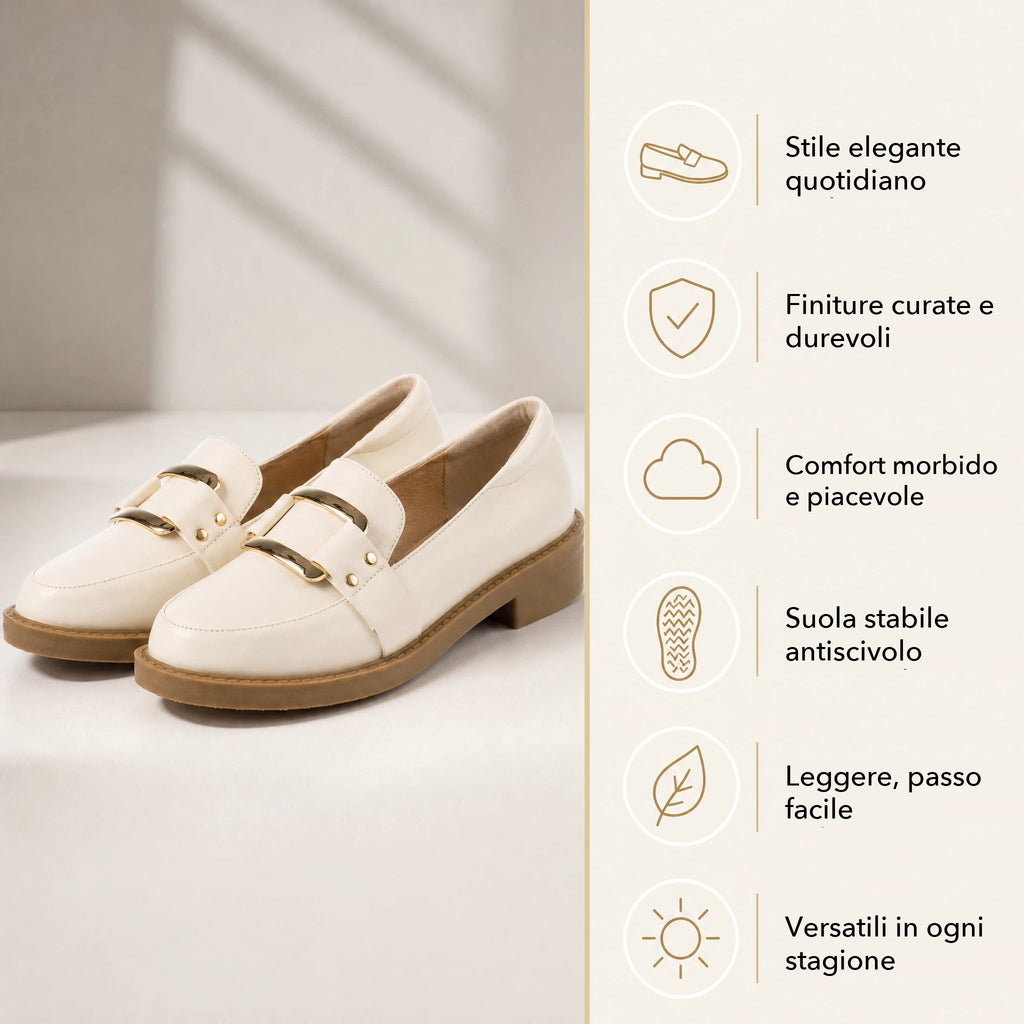 Mocassino donna beige, suola cammello