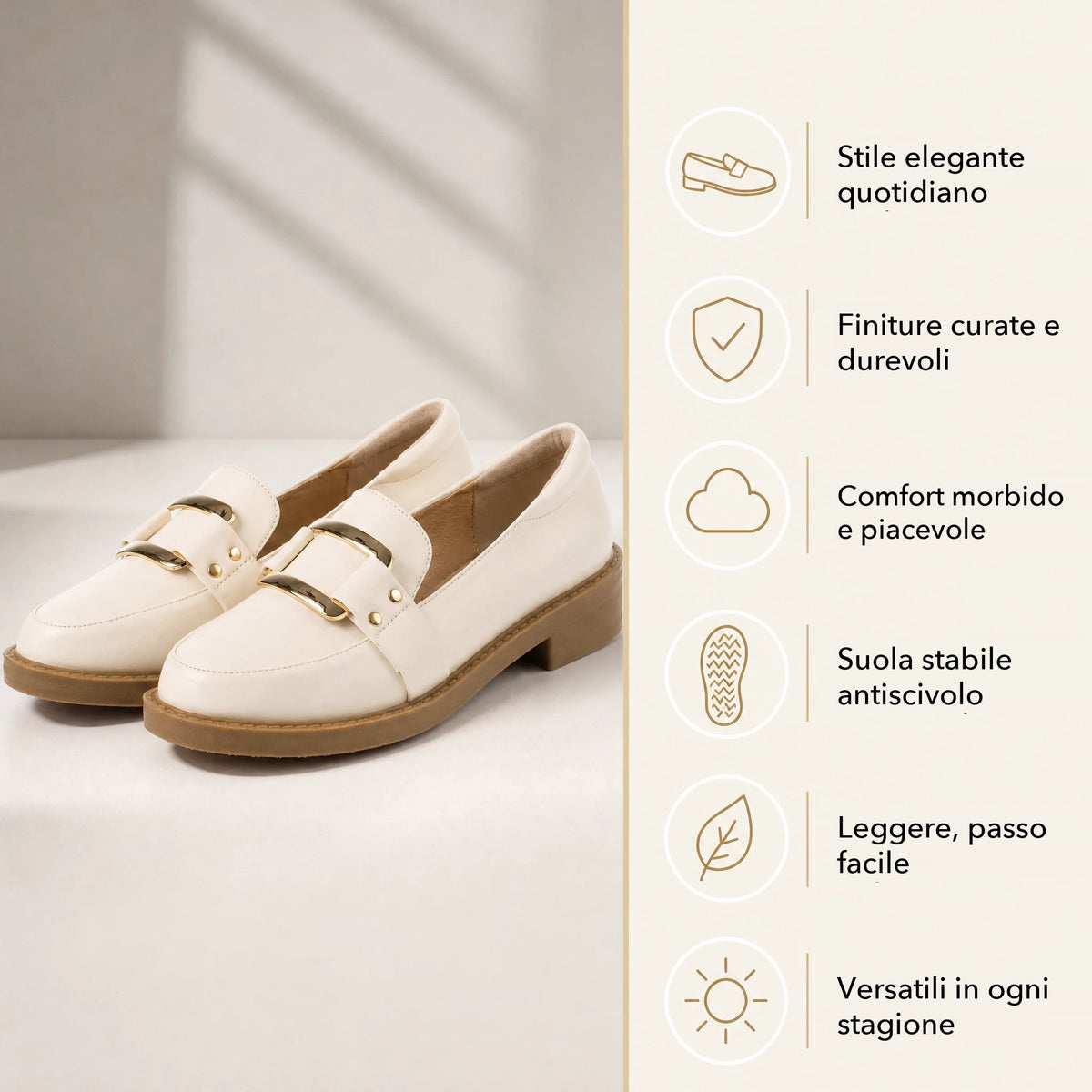 Mocassino donna beige, suola cammello