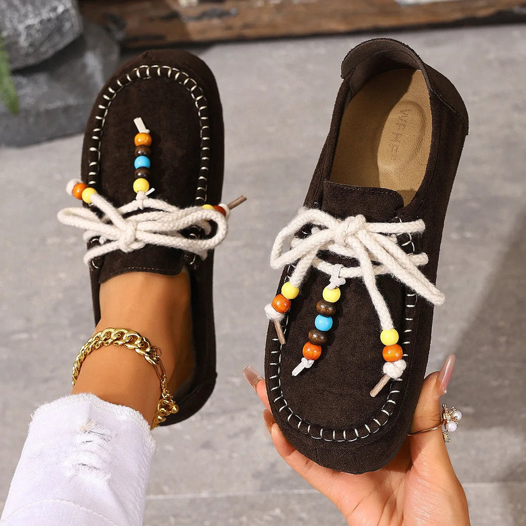 Mocassino donna con perle e lacci decorati, dettaglio 10