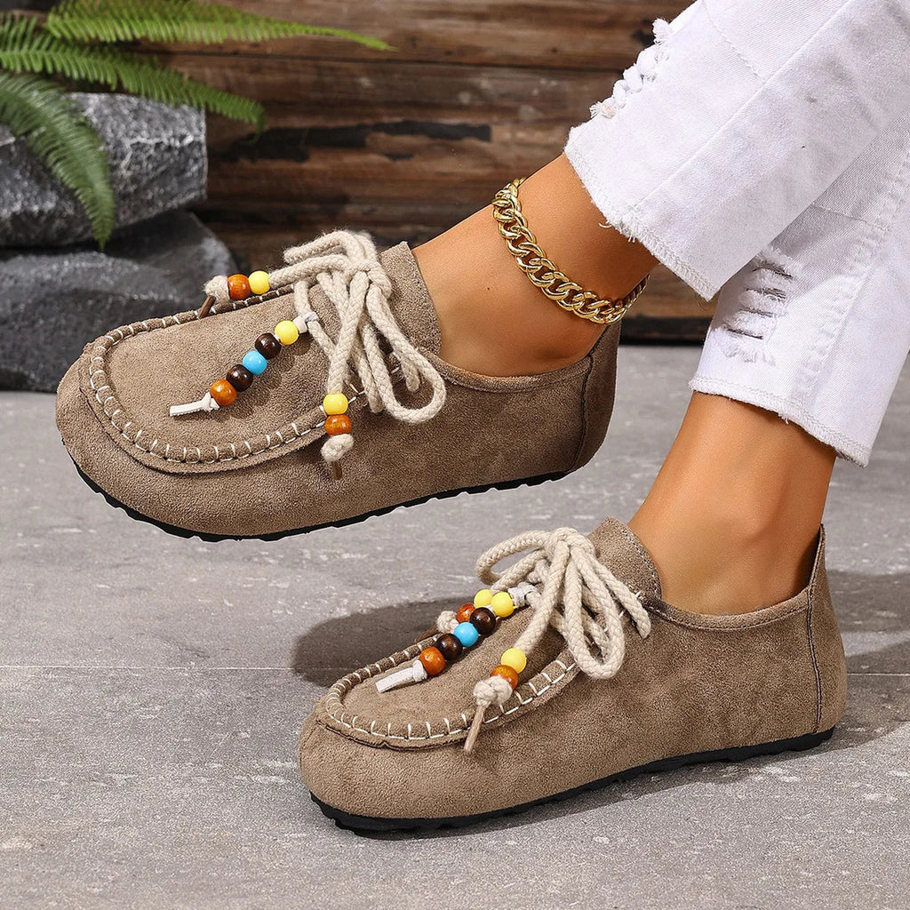 Mocassino donna con perle e lacci decorati, dettaglio 11