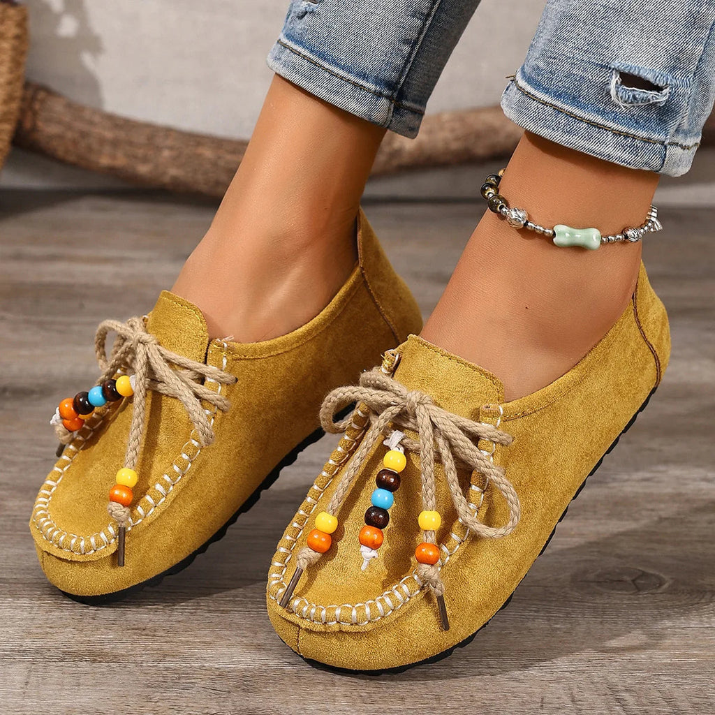 Mocassino donna con perle e lacci decorati, dettaglio 9