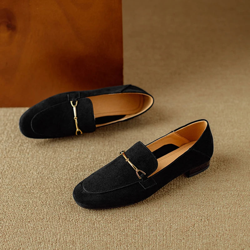 Mocassino donna verde con fibbia dorata
