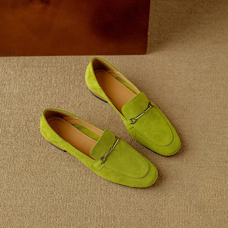Mocassino donna turchese con fibbia dorata