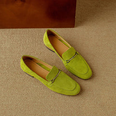 Mocassino donna con fibbia dorata e colori vivaci, Verde