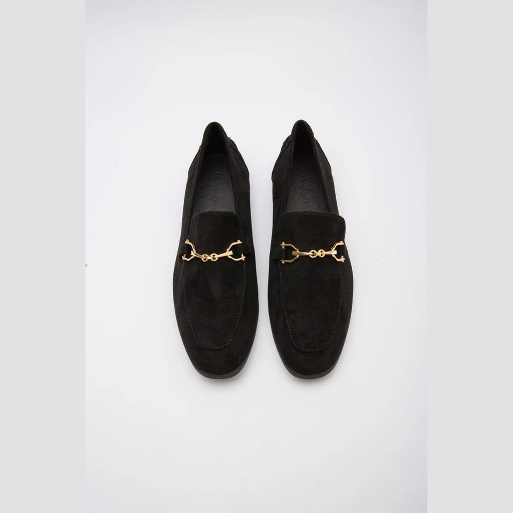 Mocassino donna nero con morsetto dorato