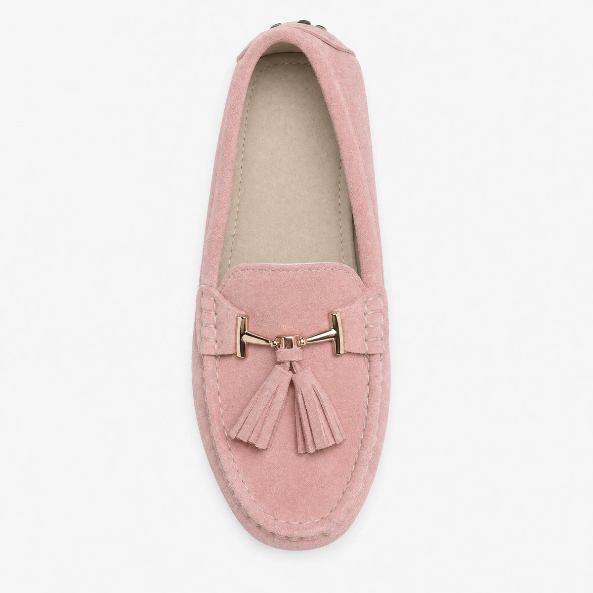 Mocassino donna con nappina e morsetto dorato, colore fucsia