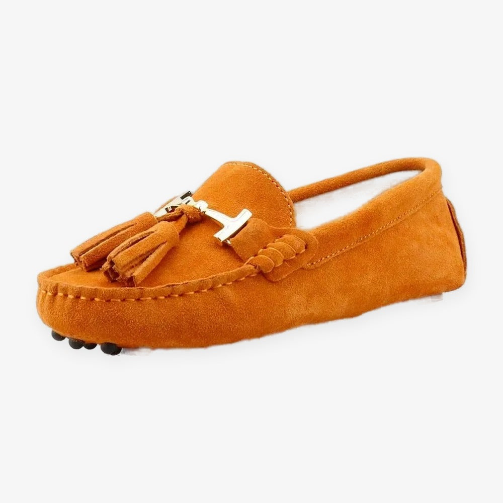 Mocassino donna con nappina e morsetto dorato, colore lilla