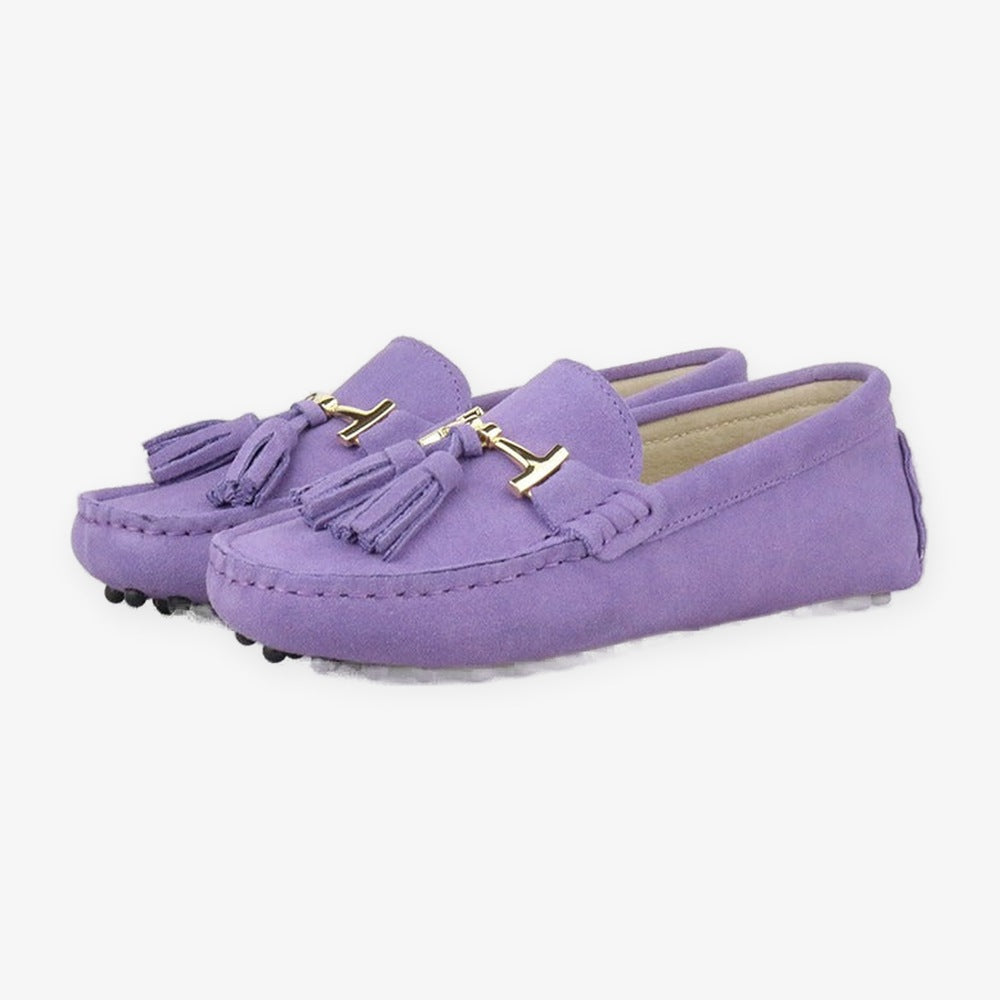 Mocassino donna con nappina e morsetto dorato, colore arancione