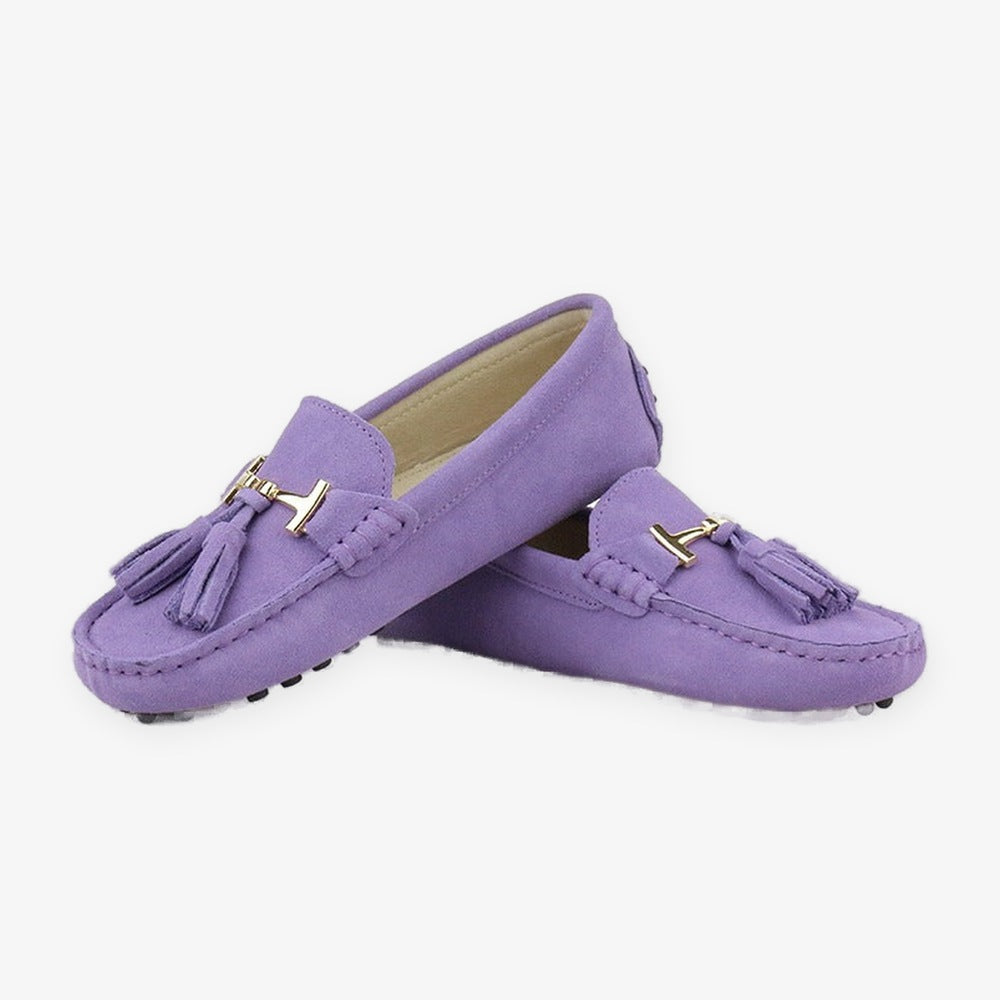 Mocassino donna con nappina e morsetto dorato, colore giallo