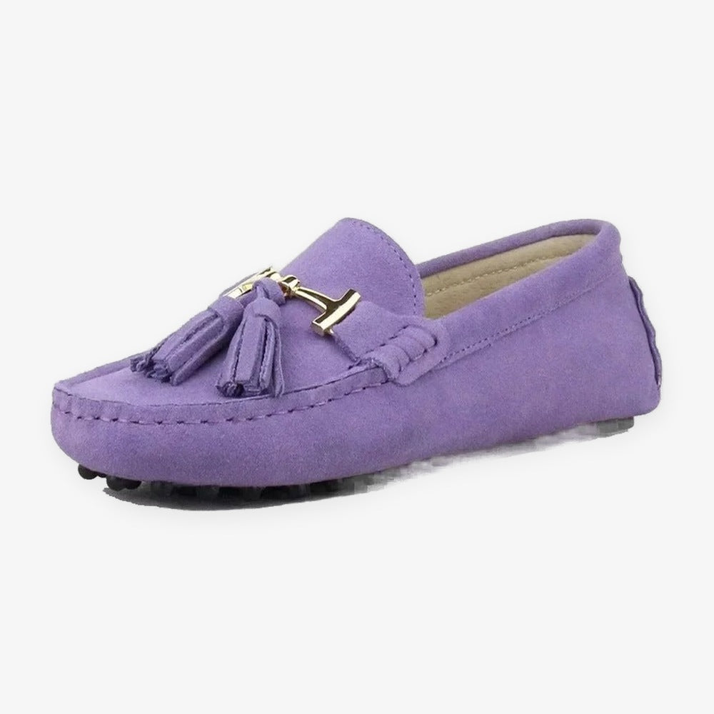 Mocassino donna con nappina e morsetto dorato, colore arancione