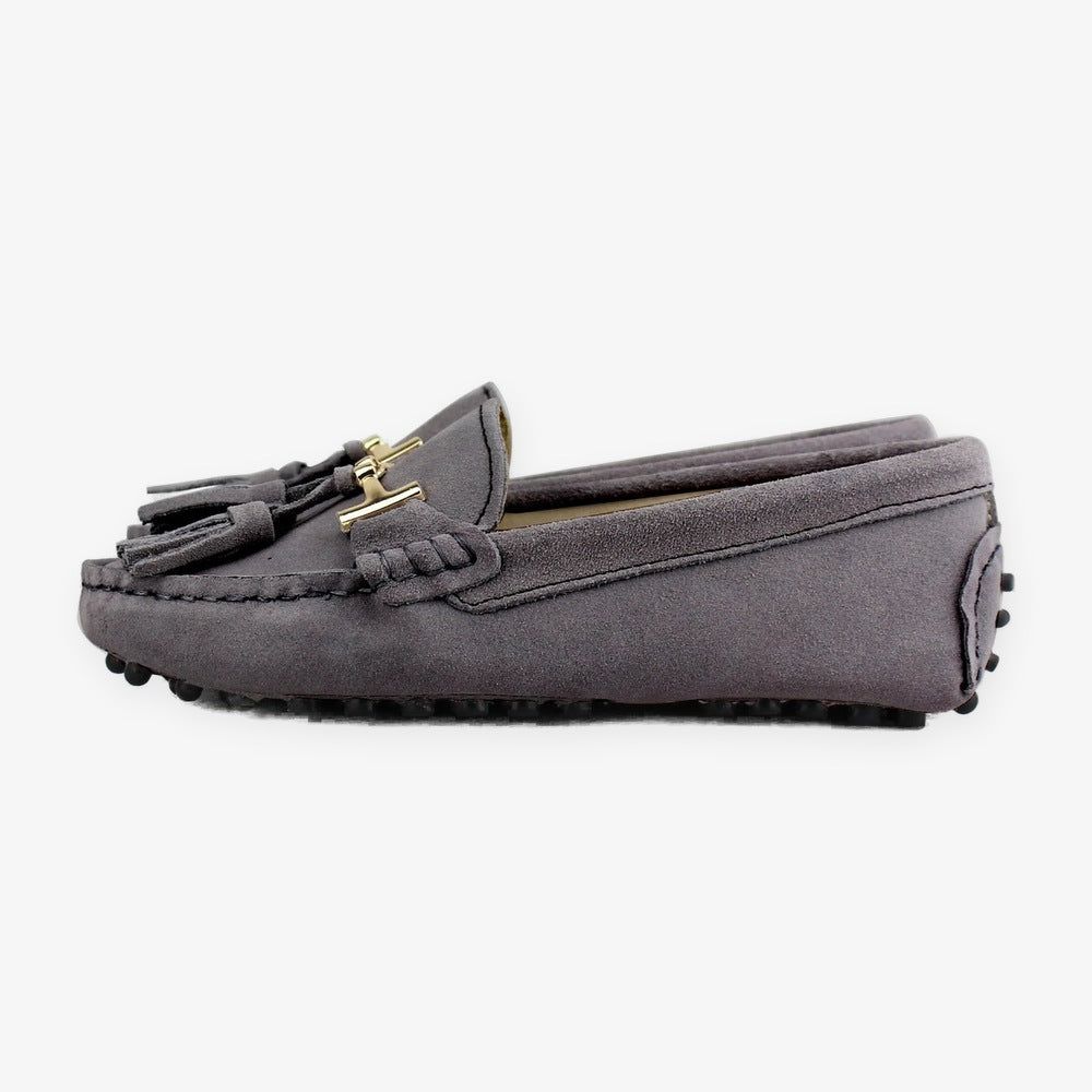 Mocassino donna con nappine e ornamento dorato, colore blu navy