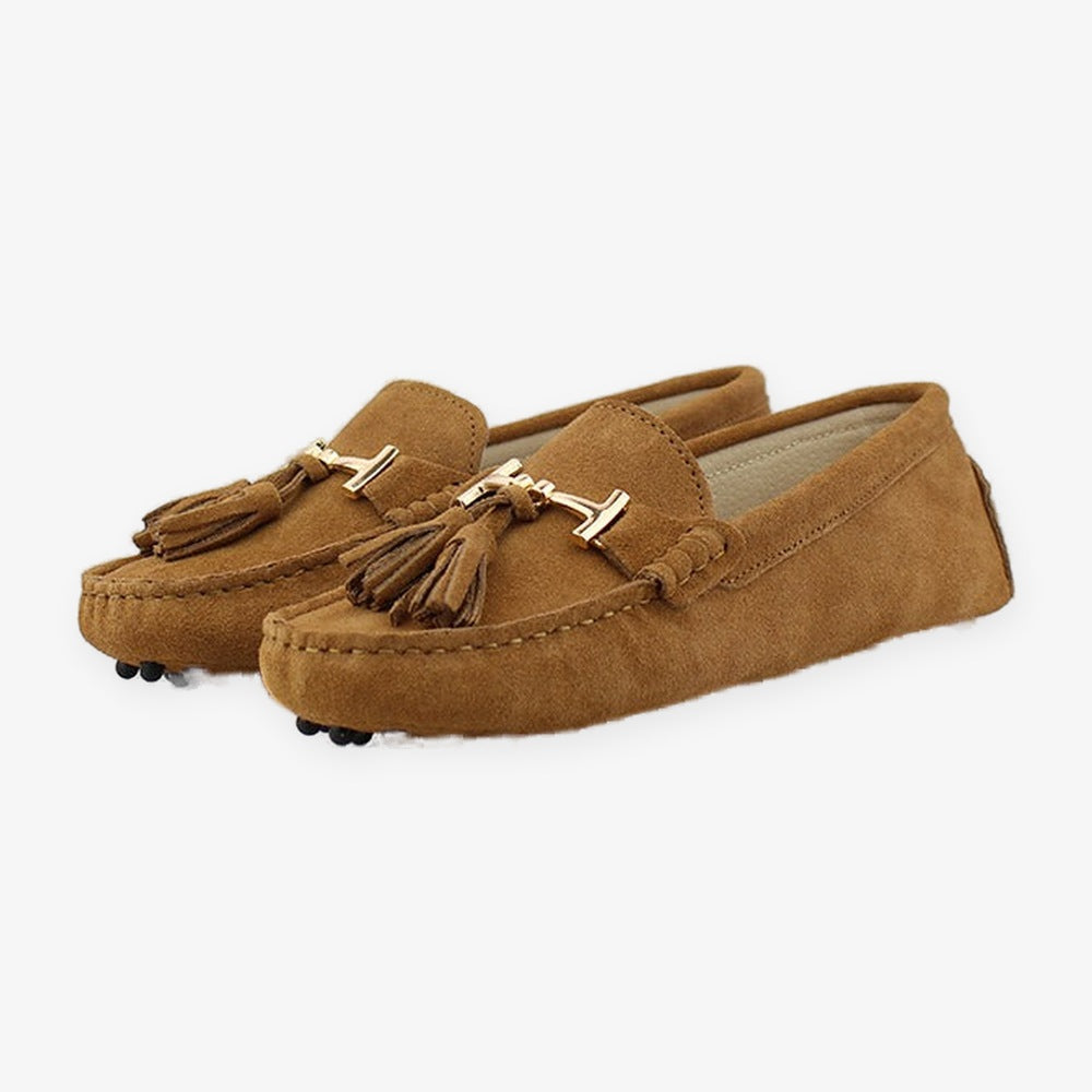 Mocassino donna con nappine e ornamento dorato, dettaglio 17