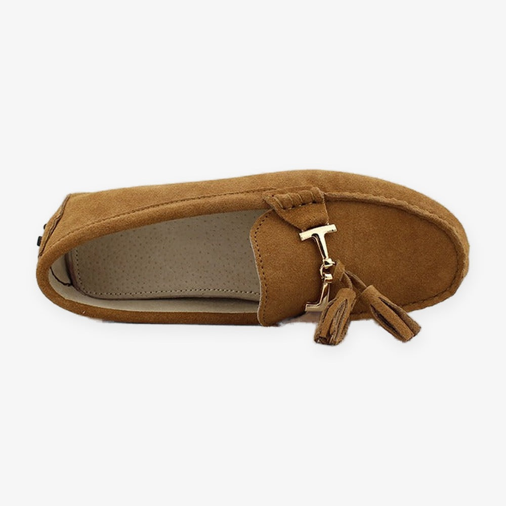 Mocassino donna con nappine e ornamento dorato, dettaglio 18