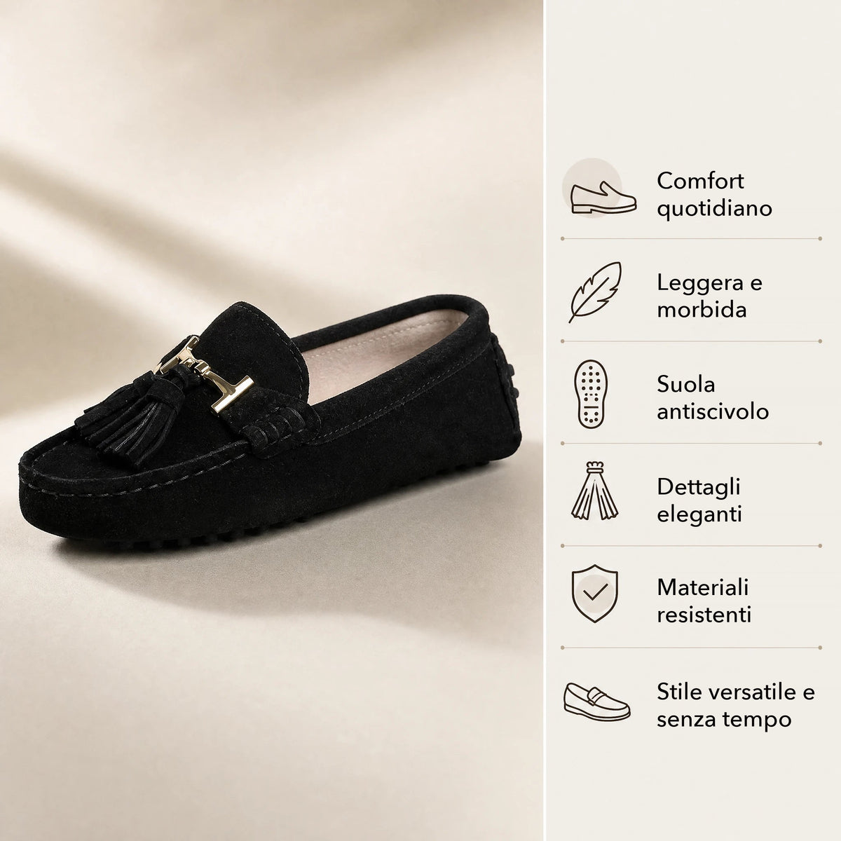 Mocassino donna con nappine e ornamento dorato, colore bordeaux Immagine