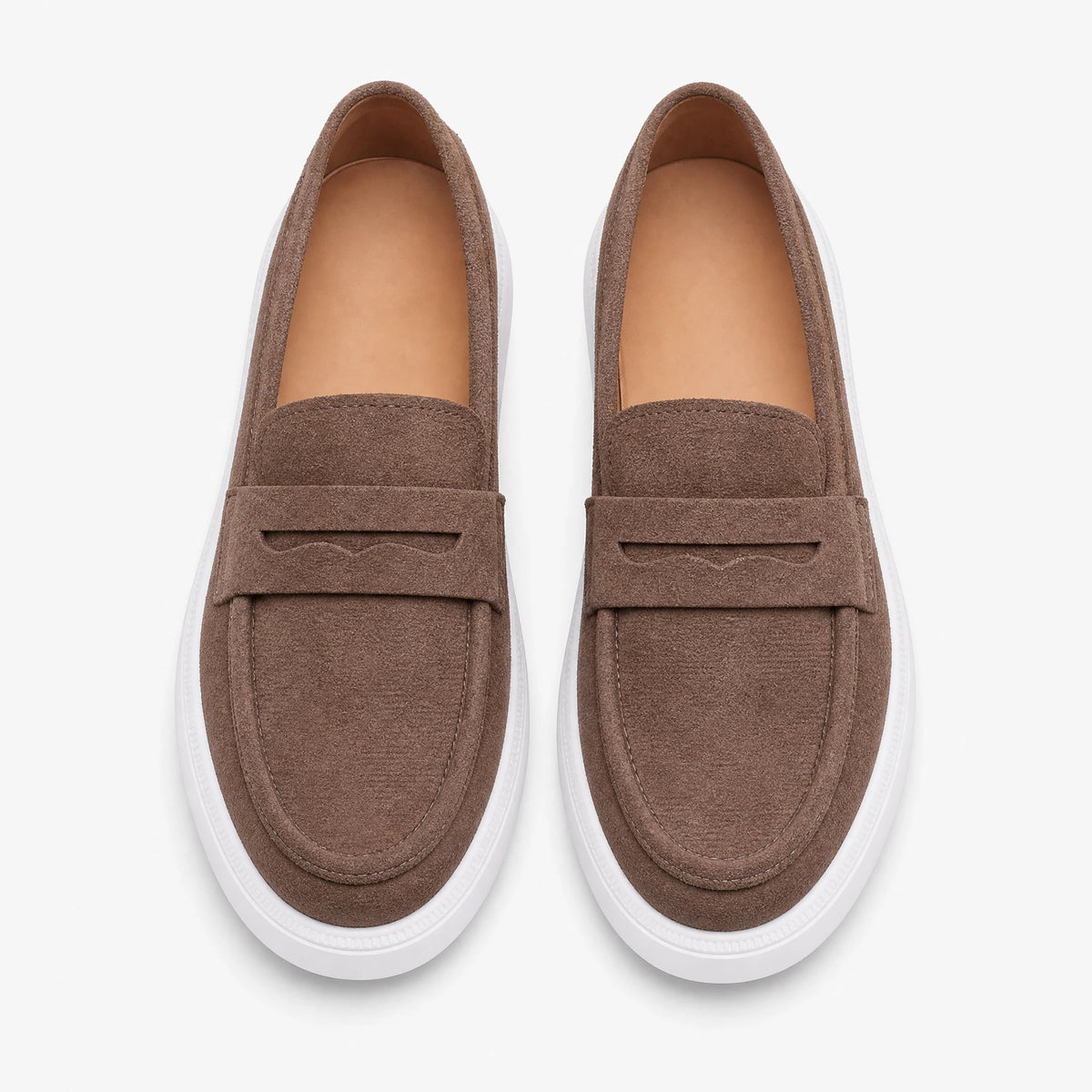 Mocassino donna beige con suola spessa bianca, vista laterale Immagine