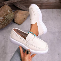 Mocassino donna con suola spessa bianca e fascia, Beige