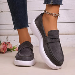 Mocassino donna con suola spessa bianca e fascia, Grigio