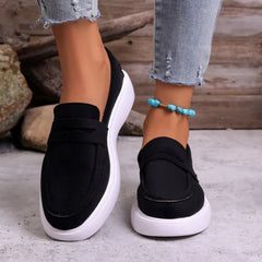 Mocassino donna con suola spessa bianca e fascia, Nero