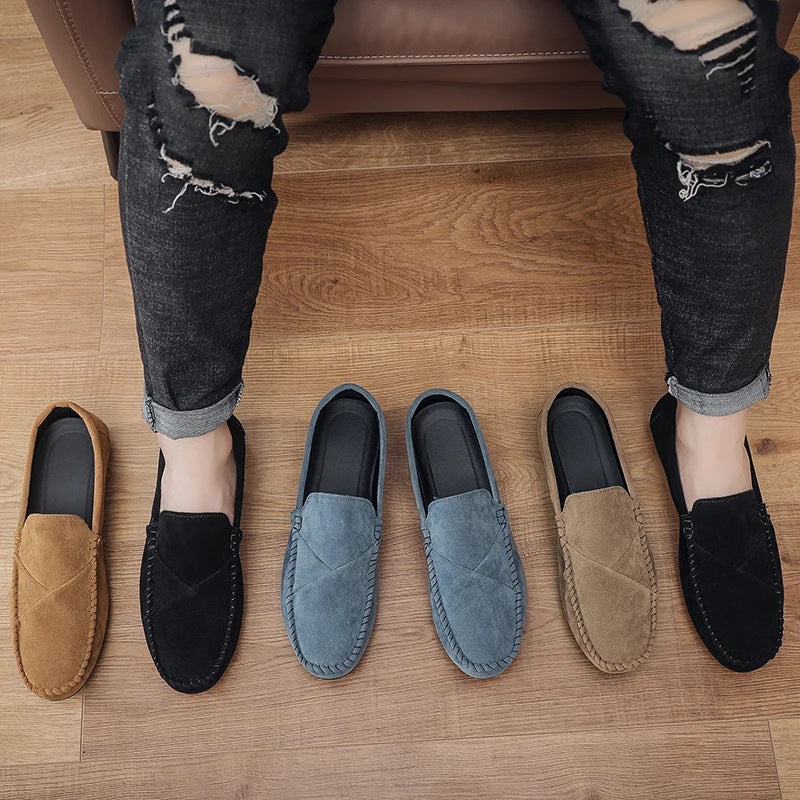 Mocassino effetto camoscio uomo slip-on con cuciture a vista, colore nero, vista 13
