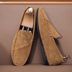 Mocassino effetto camoscio uomo slip-on con cuciture a vista, Cammello
