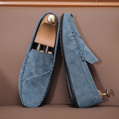 Mocassino effetto camoscio uomo slip-on con cuciture a vista, Blu