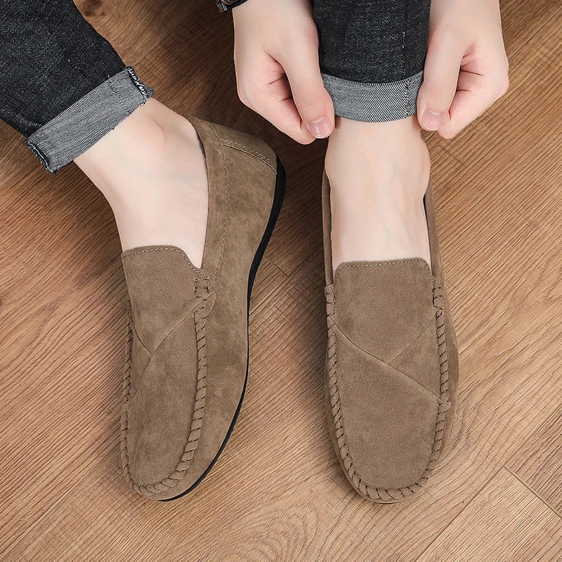Mocassino effetto camoscio uomo slip-on con cuciture a vista, colore nero, vista 9