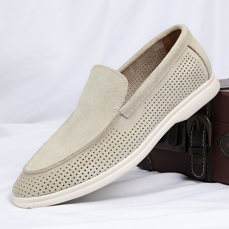 Mocassino forato uomo slip-on nero, beige o verde, colore beige, vista 13