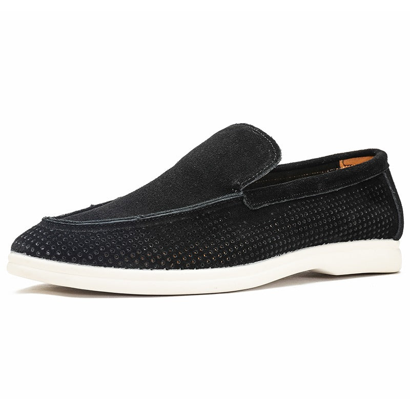 Mocassino forato uomo slip-on nero, beige o verde, colore nero, vista 5
