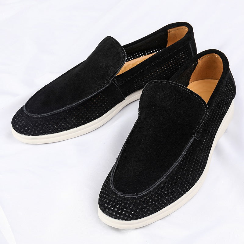 Mocassino forato uomo slip-on nero, beige o verde, colore nero, vista 8