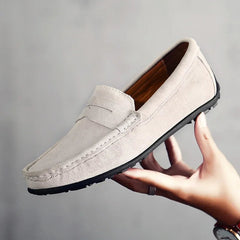 Mocassino uomo con suola tassellata, stile penny, Grigio chiaro