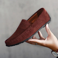 Mocassino uomo con suola tassellata, stile penny, Marrone