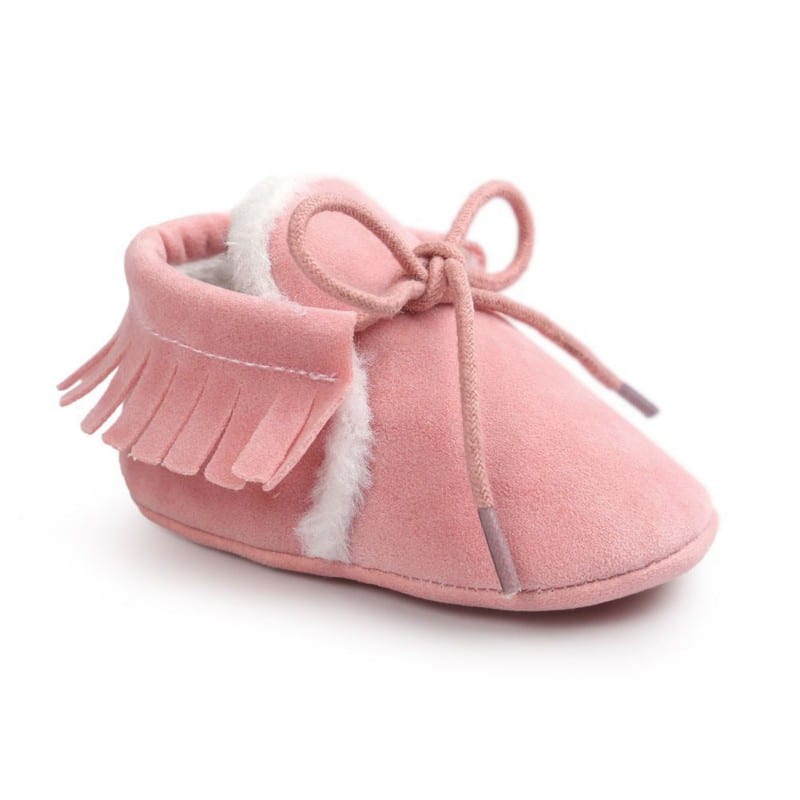 Mocassino per neonata effetto scamosciato invernale